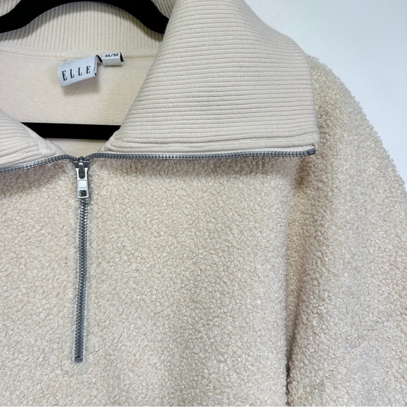 Elle | Sherpa Teddy Fleece Half Zip Pullover Sweater | Beige Neutral | Size M - Picture 4 of 6